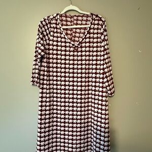 Elephant Print V-Neck Dress - Crimson and White